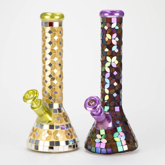 14" Mosaic 9mm glass beaker bong with tree arm percolator [MSAK-2]