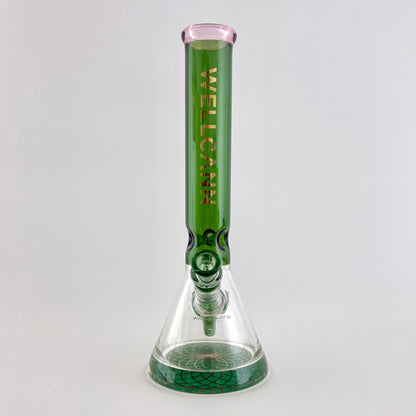 Wellcann | 14" Thickened Base Geometric Gold Beaker Glass Bong-Green