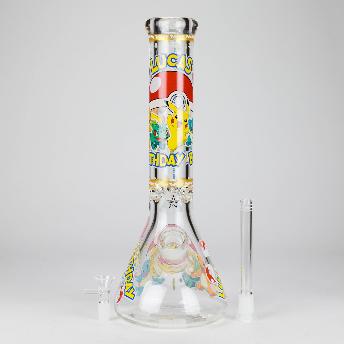 14" PK Cartoon Glow In The Dark 9mm Glass Bong [PIP863]