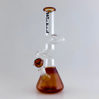 Wicked | Zig-Zag 12" 4mm 4 Colours Assorted Glass Beaker Bong