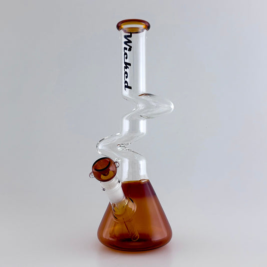Wicked | Zig-Zag 12" 4mm 4 Colours Assorted Glass Beaker Bong