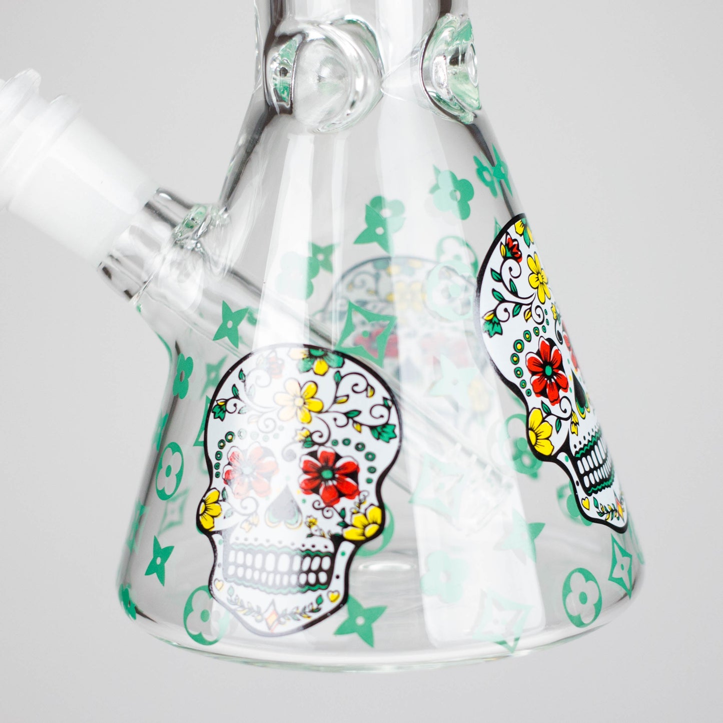 10" Sugar Skull  Design Glass Beaker Bong