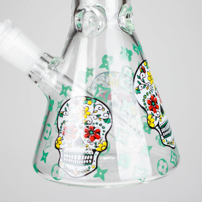 10" Sugar Skull  Design Glass Beaker Bong