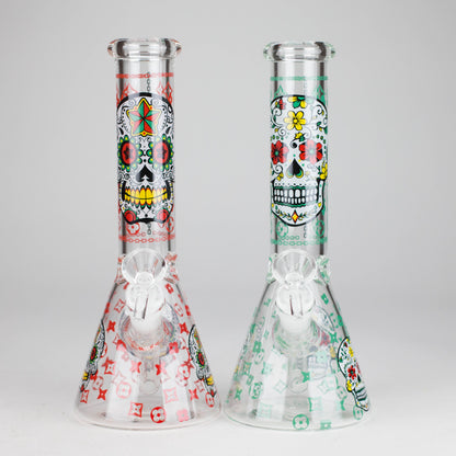 10" Sugar Skull  Design Glass Beaker Bong