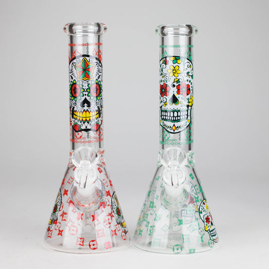 10" Sugar Skull  Design Glass Beaker Bong