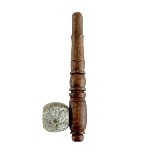 5" Wooden Pipe With Marble Bowl - Classic Long-Style Design-2CT