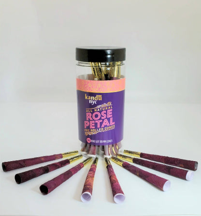 Kandu NYC All natural Rose Petal Pre-rolled Cones 109mm, Display Jar of 30 Count