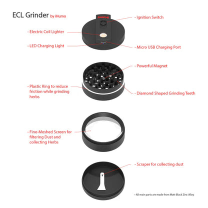 iHUMO | OFFER Best 2 in 1 Grinder & USB Lighter, 4 Parts (63mm)